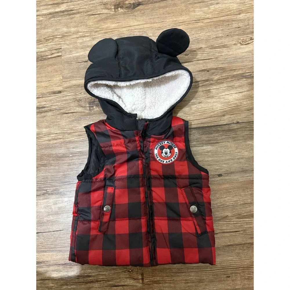 Disney Junior Mickey Plaid Hooded Ears‎ Vest Unisex Size 18M